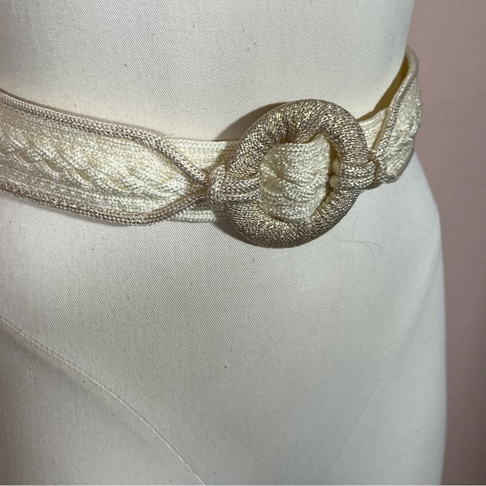 Vintage 1980's -90's Retro Boho Cream woven fabric southwestern wide belt